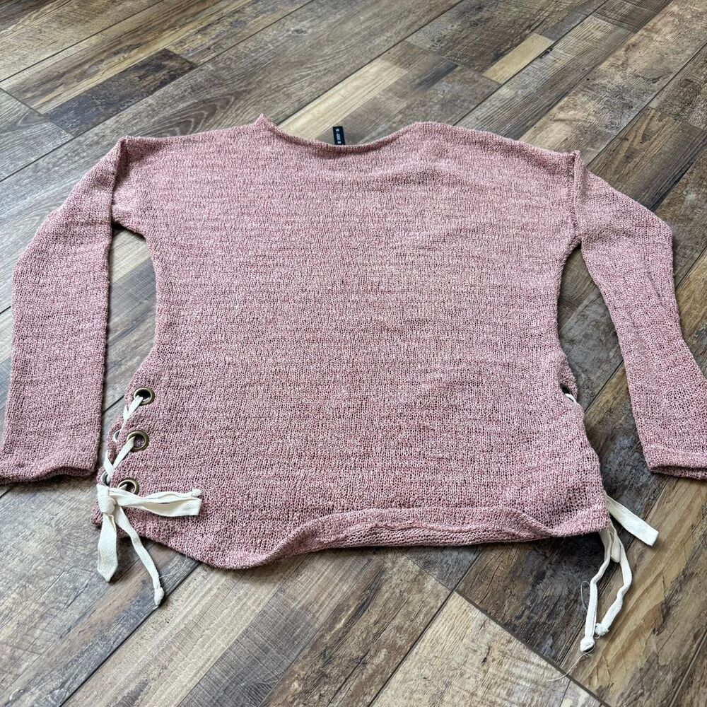 BOUTIQUE Mauve Red Purple Women's Pink Sweater Tie Small Knit Bow Blouse Top